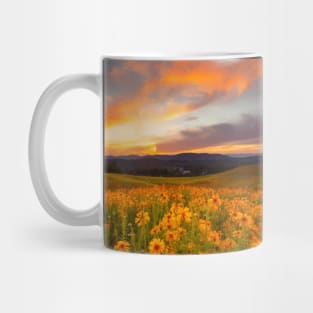 Beautiful landscap flowers and sunset Mug